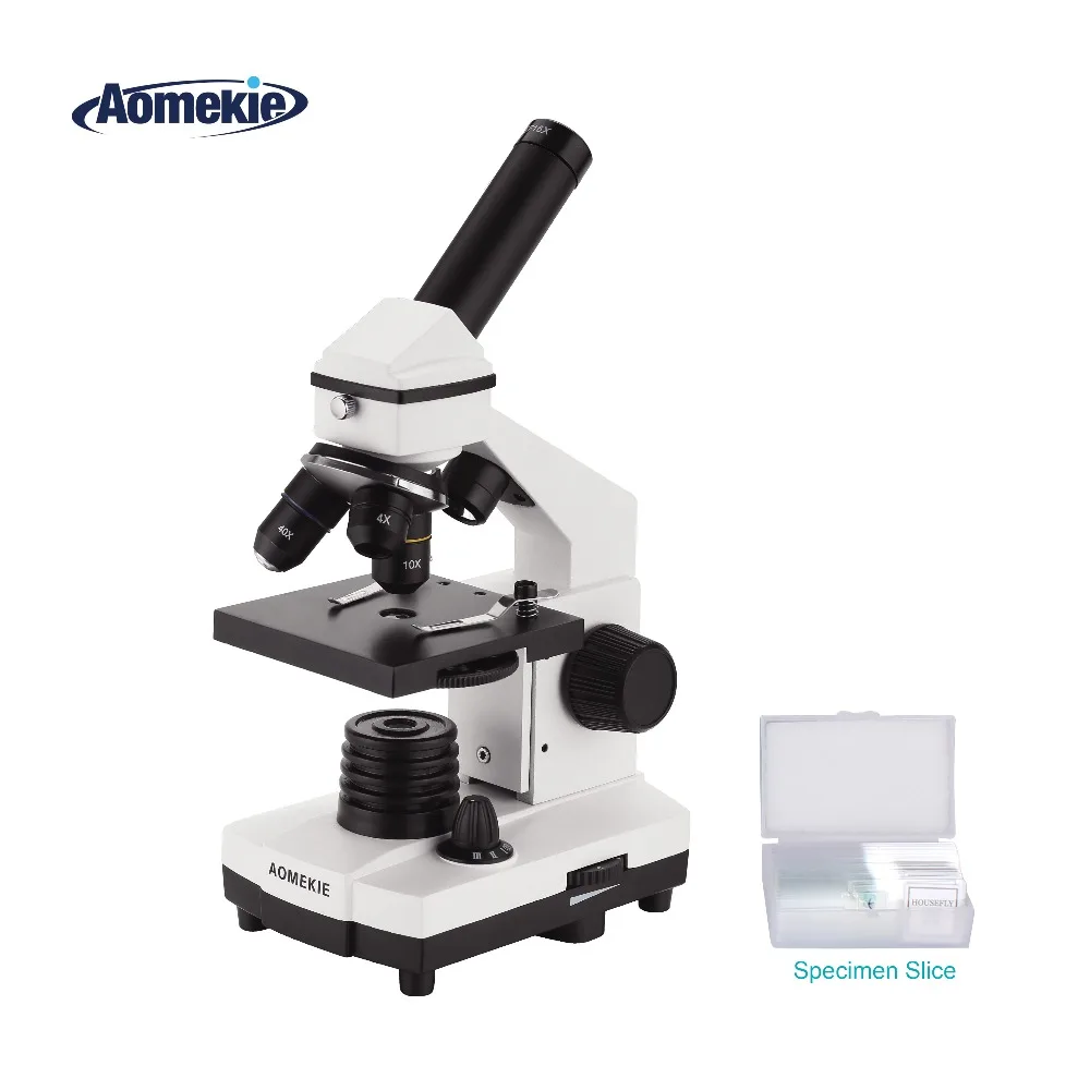 AOMEKIE Microscopio biologico professionale 64X-640X Up / Bottom LED Student Science Educational Lab Home Microscopio monoculare Regalo