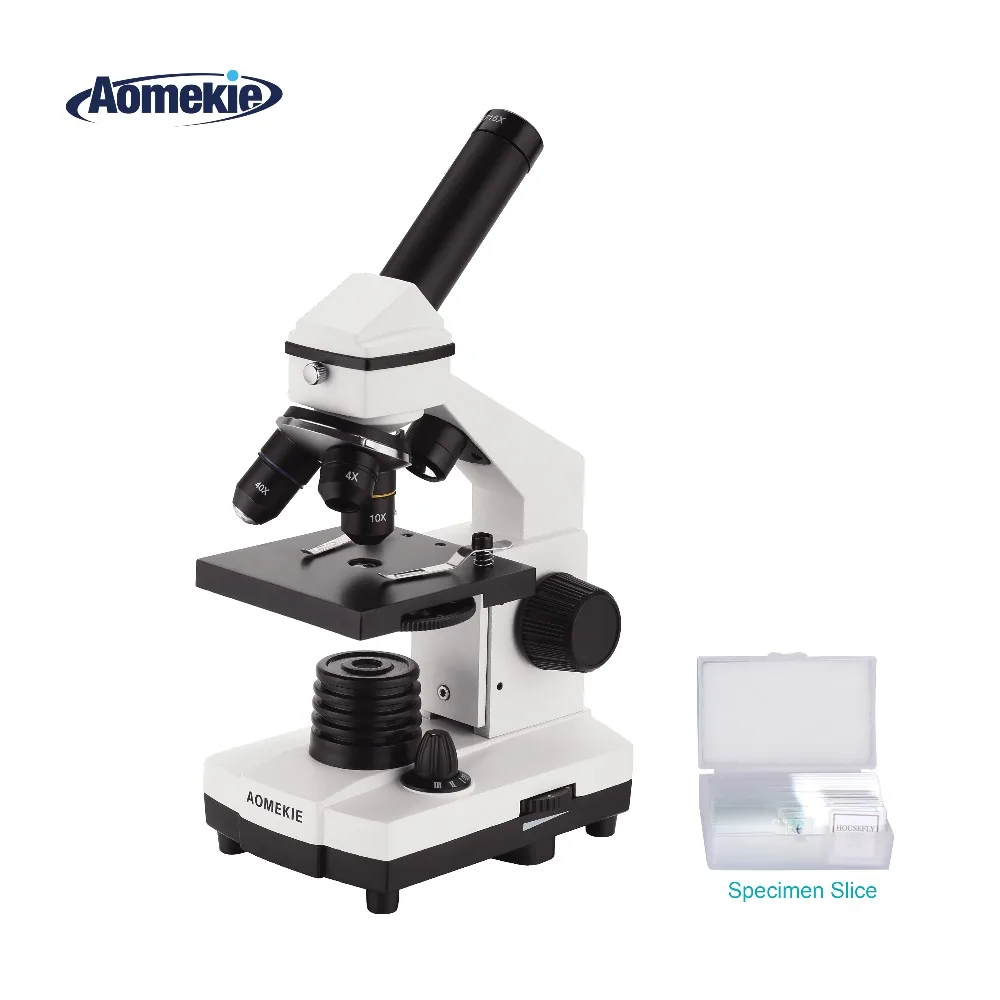 Baratos AOMEKIE profesional microscopio biológico 64X 640X fondo LED estudiante de Ciencias Laboratorio Educativo Casa microscopio Monocular regalo