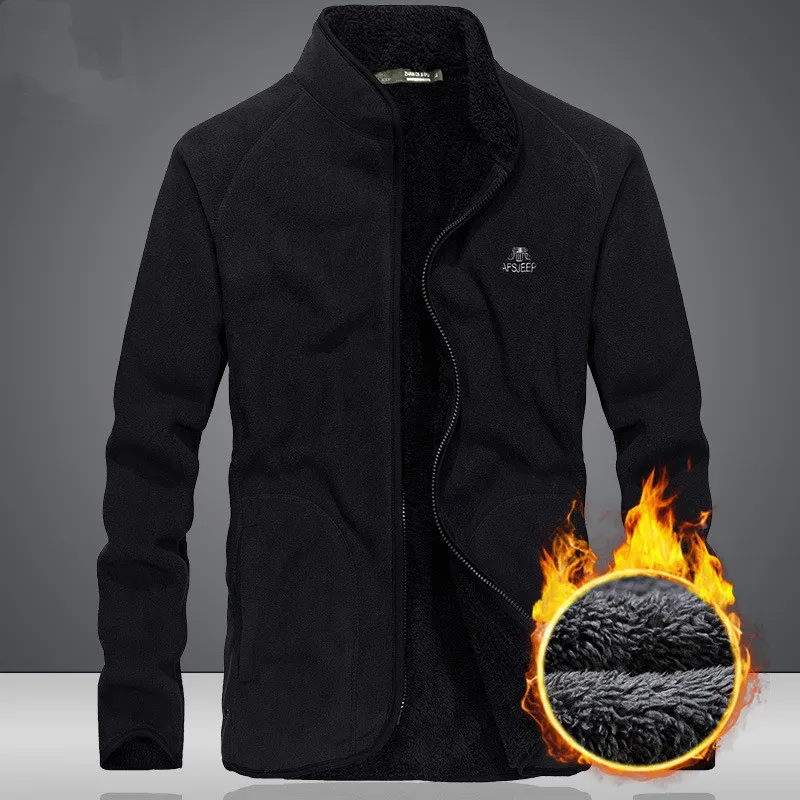 Autumn Winter Men's Cardigan Thicken Thermal Fleece Jacket Outdoor Riding Hiking Climbing Sports Warm Windproof Breathable Coat