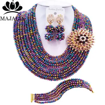 

Majalia Fashion Nigeria Wedding African Beads Jewelry Set Multicolor plated Crystal Necklace Bridal Jewelry Sets 10MK020