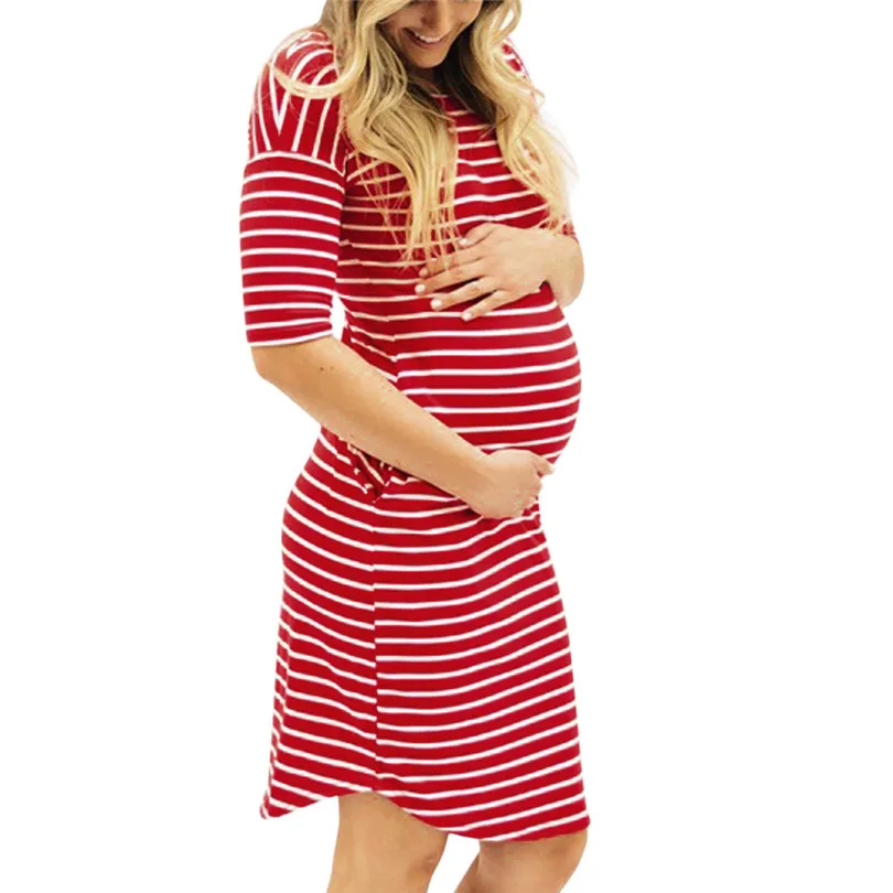 2019 new Fashion Womens Pregnants O-Neck Stripe Short Sleeve Nursing Maternity Dress brief design #4m29 (8)