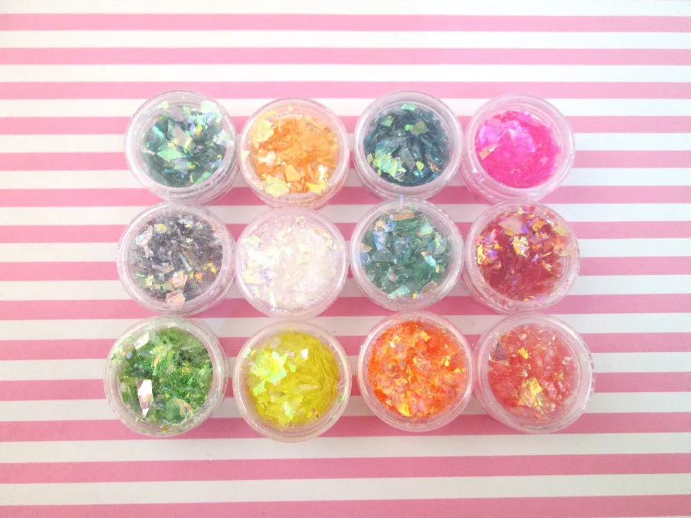 

1 Set of 12 Solvent Resistant Cellophane Chunky Glitter Sprinkle Toppings, For Nails, Decoden and Slime