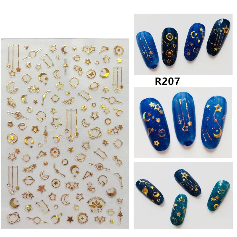 

1 Sheet Adhesive Nail Art Sticker Metallic Star Moon Golden Silver Hollow Sequins Studs Letters Manicure DIY Decal New Arrival