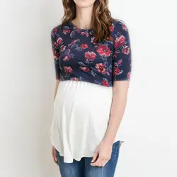 Женская футболка с короткими рукавами и цветочным принтом для беременных; Топ для грудного вскармливания; Vetement Grossesse Femme; одежда для
