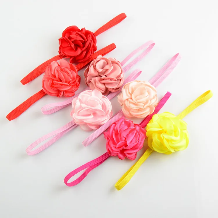 

200pcs/lot New Baby Satin Poppy Rose Flower Thin Headband 21 color
