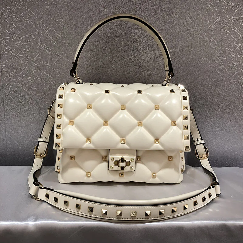 

New Genuine Leather High Quality Diamond Lattice Rivet Shoulder Messenger Bags