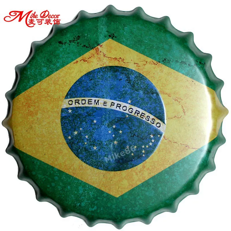 

[ Mike86 ] Brazil Flag Bottle Cap Wall Painting Vintage Metal Plaque Pub Home Party Tin Sign Bar Decor 35 CM AG-663