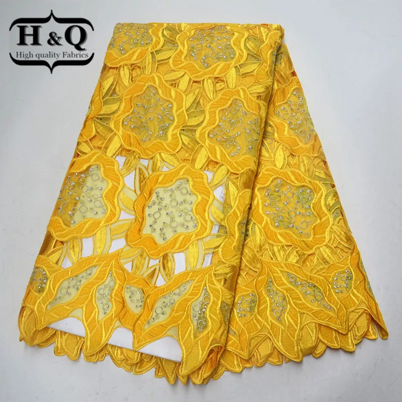 

Hollow Design African Lace Fabric With Stones High Quality 5 yards/pcs French Embroidery Mesh Fabric For Wedding Decoration
