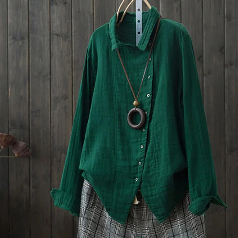 

Linen Cotton Long Sleeve Large Women Blouses Plus Size 4XL Irregular Turn Down Collar Buttons Women Shirts 2019 Summer Lady Tops