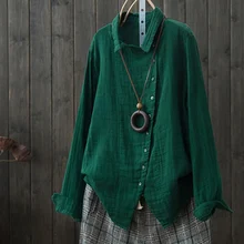 Linen Cotton Long Sleeve Large Women Blouses Plus Size 4XL Irregular Turn Down Collar Buttons Women Shirts 2019 Summer Lady Tops