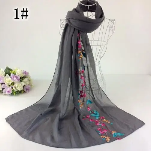 Один шт с цветочной вышивкой, хлопковые женский шарф красивые шали голова мусульманского кашне накидка мусульманский длинный шарф хиджаб женщин - Цвет: color 1