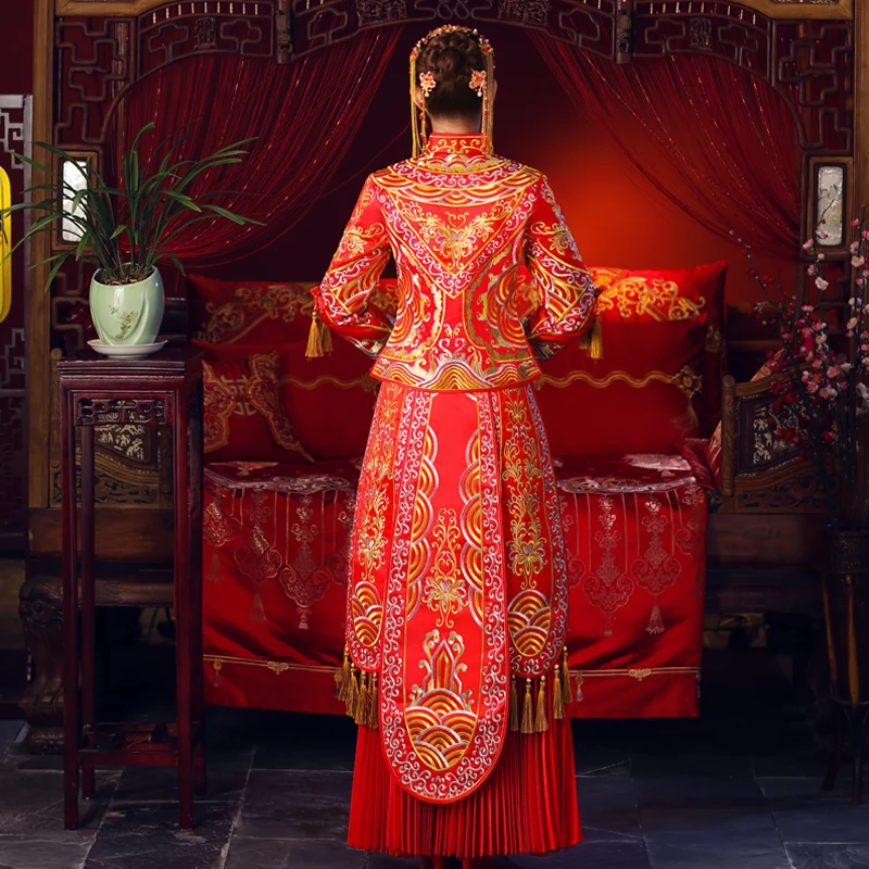 Красное свадебное платье в китайском стиле Cheongsam традиционная леди длинное Ципао Вышивка женское вечернее платье женственная одежда S-XXXL