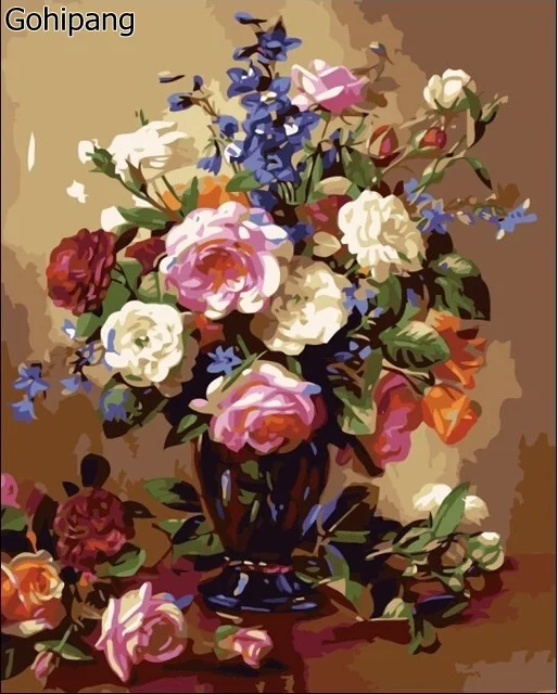 New Rose Bouquet Diy Lukisan Minyak Dengan Angka Mewarnai Kaligrafi