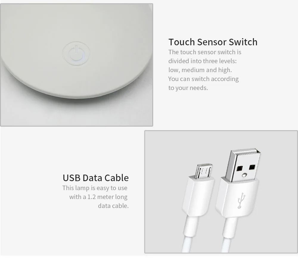 CLAITE USB Перезаряжаемые светодиодный настольная лампа регулируемый чтение свет для сенсорный выключатель, настольная лампа 5 V 3 W