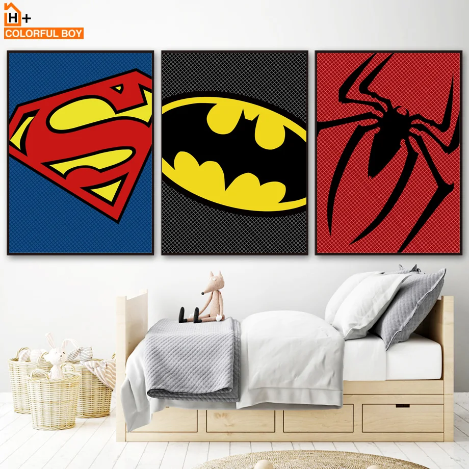 

COLORFULBOY Superman Spider Batman Nordic Wall Art Canvas Painting Anime Posters And Prints Wall Pictures For Living Room Decor