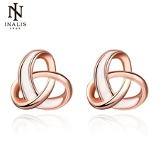 Серьги-гвоздики INALIS цвета розового золота с двойными кругами для женщин, стразы, круглые серьги
