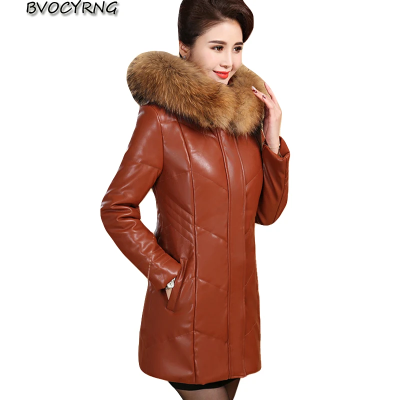 

New Fashion Middle-aged Leather Jacket Women's Autumn and Winter Thick Cotton Parka Warm Pu Leather Coat Plus Size Women Jacket