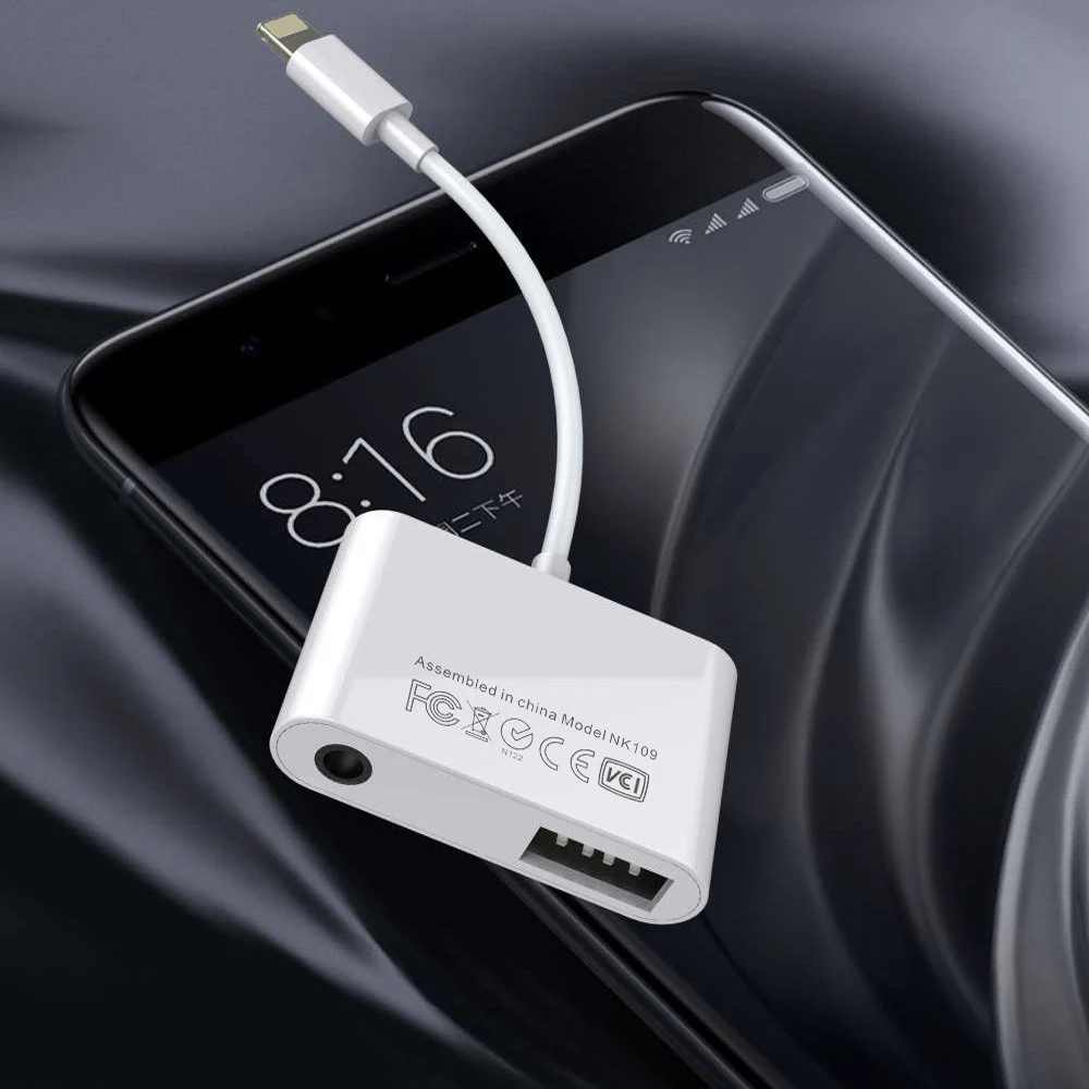 Новейший многофункциональный адаптер 3 в 1 для Lightning USB камеры аудио с зарядным