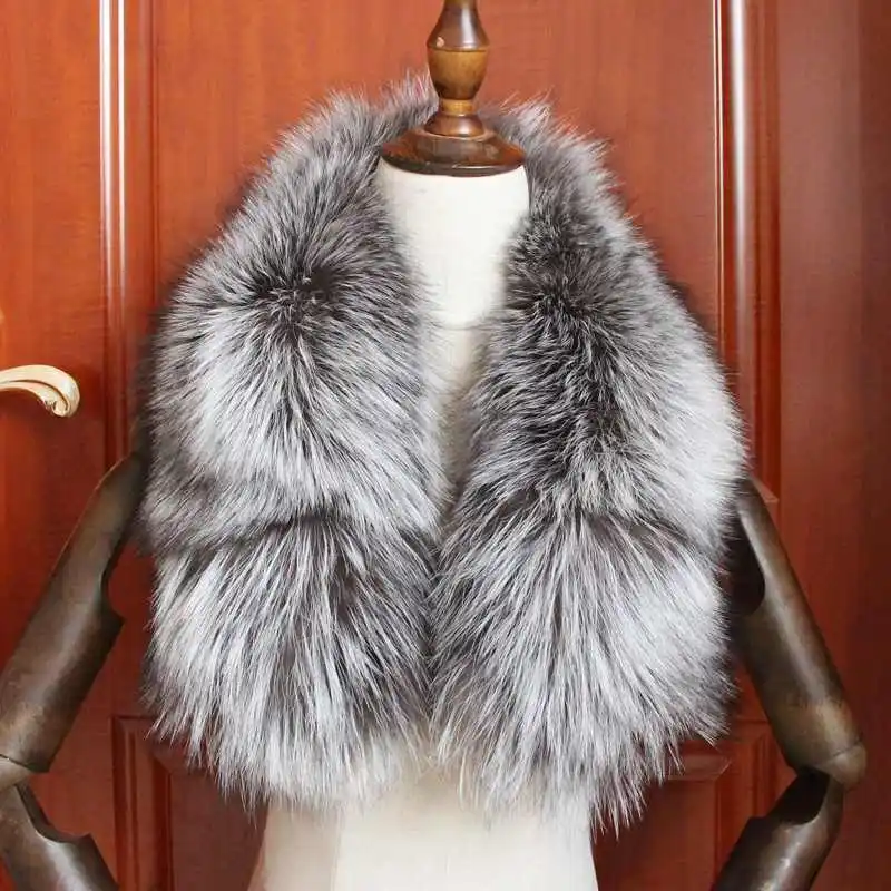 NGSG серый меховой воротник из серебристой лисы, шарф 100 см, настоящая куртка, меховой воротник 80 см, Лисий мех, шарфы, шаль, натуральный мех, воротник с капюшоном SF1306 - Цвет: Серебристый