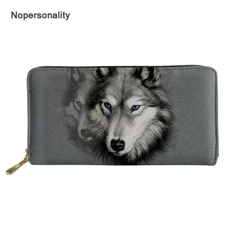 

Nopersonality Cool 3d Animal Wolf Print Leather Credit Card Holders Long Zipper Coin Purse Casual Female Ladies Clutch Purse