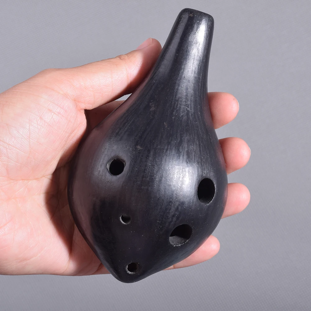 Chinese Pottery Black Ocarina AC 6 Holes Flute Musical Instrument 