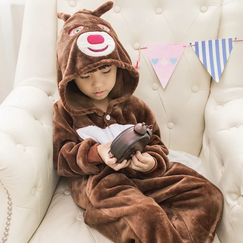 Children Animal Brown Bear Pajamas Onesies baby Cosplay Costumes Unisex robe kids clothes Boys