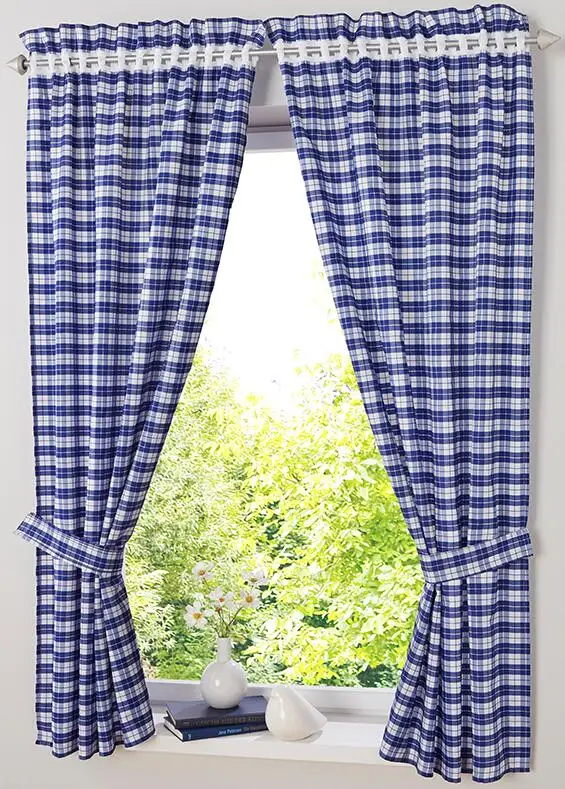 Pastoral Red/ Blue Plaid Short Curtains for Kitchen Window Treatments Kids Room Curtains for Bedroom Living Room Roman Blinds - Цвет: Синий