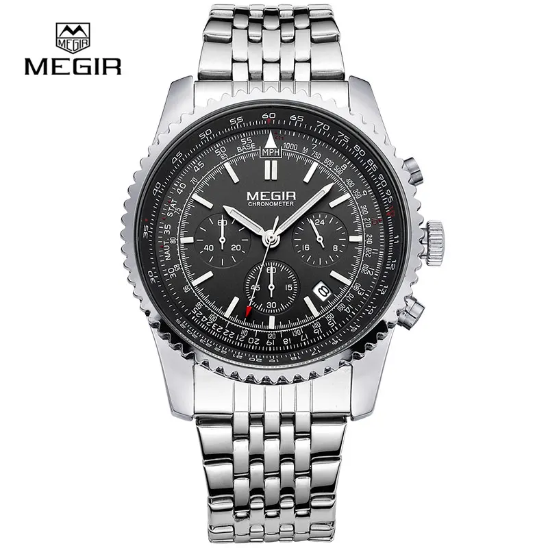 MEGIR новые модные кварцевые часы мужские деловые наручные часы для мужчин светящиеся аналоговые часы Мужские часы с хронографом и календарем - Цвет: M2008  7GGH