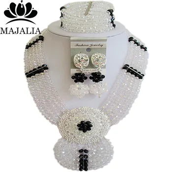 

Majalia Fashion Nigeria Wedding African Beads Jewelry Set Clear ab and Black Crystal Necklace Bridal Jewelry Sets 6DN041