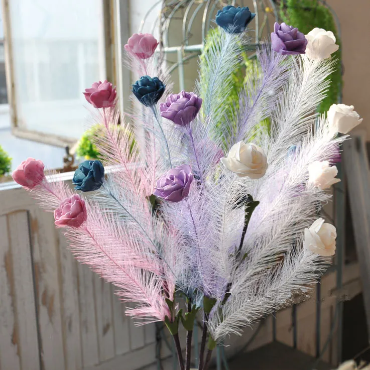 Home Furniture Diy Artificial Flower Rose Pe Foam Feather Dried