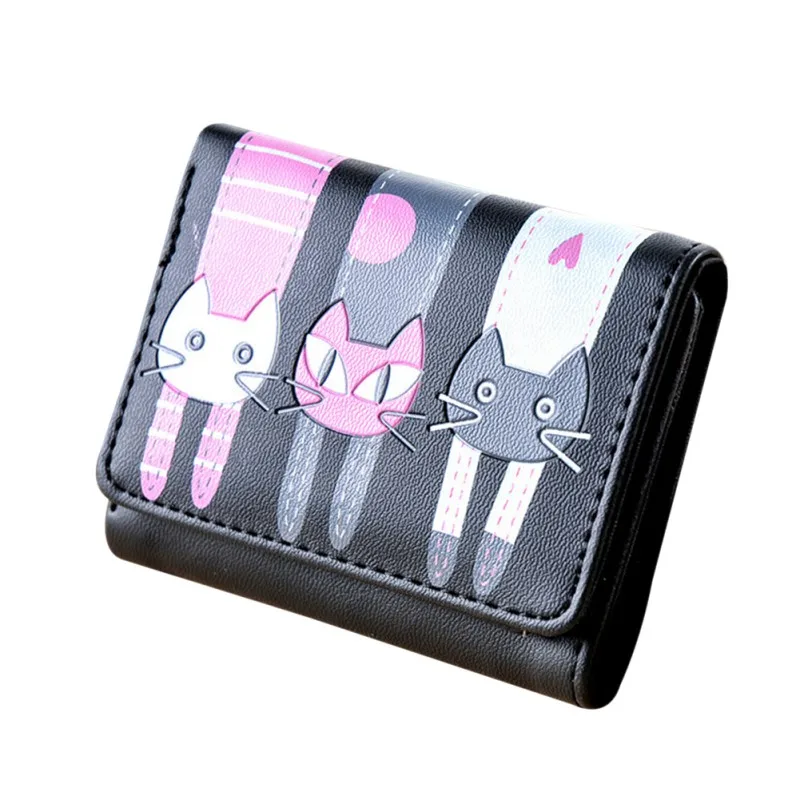 Модные короткие женские кошельки с милым котом Cartooon кошелек для монет Кожаный