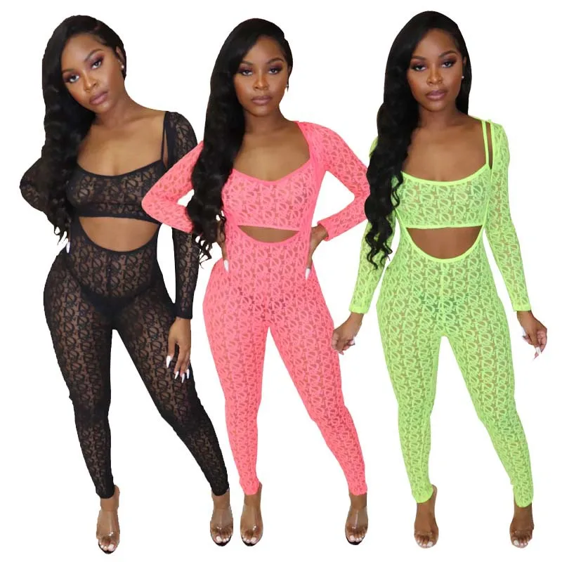 

2019 New Women Letter Print Mesh Long Sleeve Sexy Bodycon Skinny Long Jumpsuit Beach Party Club Romper Outfit Playsuit L0251
