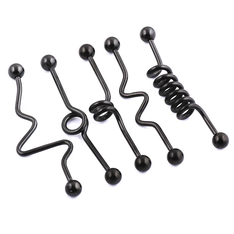 

1 Pc New Year Hedix Stainless Steel 1.6*38*5mm Ball 14G Long Industrial Barbell Black Earring Piercing Jewelry Plug Tunnel Ear