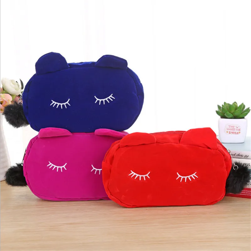 

4YANG Furry Cat Cosmetic Bag Zipper Make Up Function Makeup Case Organizer Storage Pouch Toiletry Beauty Wash Kit Bath Bags