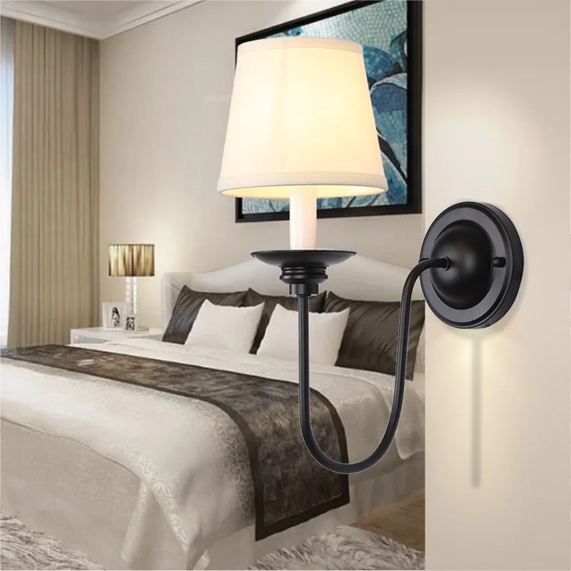 

2017new American minimalist Linen shade Lang bedside lamp lens headlight bedroom aisle corridor lamp Wall Lamps FG635