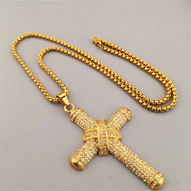 

MCSAYS Dope Rhinestone Iced Out Knot Charm Jesus Cross Big Pendant Bling Bling Necklaces Men's Hip Hop Jewelry