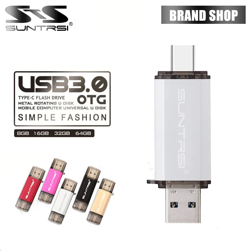 

Suntrsi TYPE-C USB Flash Drive OTG USB 3.0 Pendrive High Speed 64GB Pen Drive Metal USB Flash 16GB Usb Stick for Smart Phones