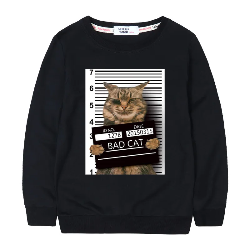 Детский свитер с длинными рукавами для мальчиков с принтом «Bad Cat in Police Dept» пуловеры с рисунками животных