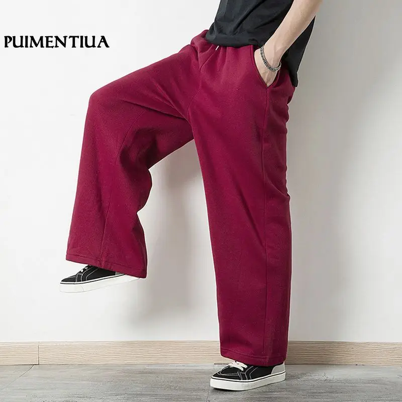 Pui для мужчин tiua широкие брюки однотонные повседневные длинные брюки для свободные брюки средней талии уличная pantolon erkek