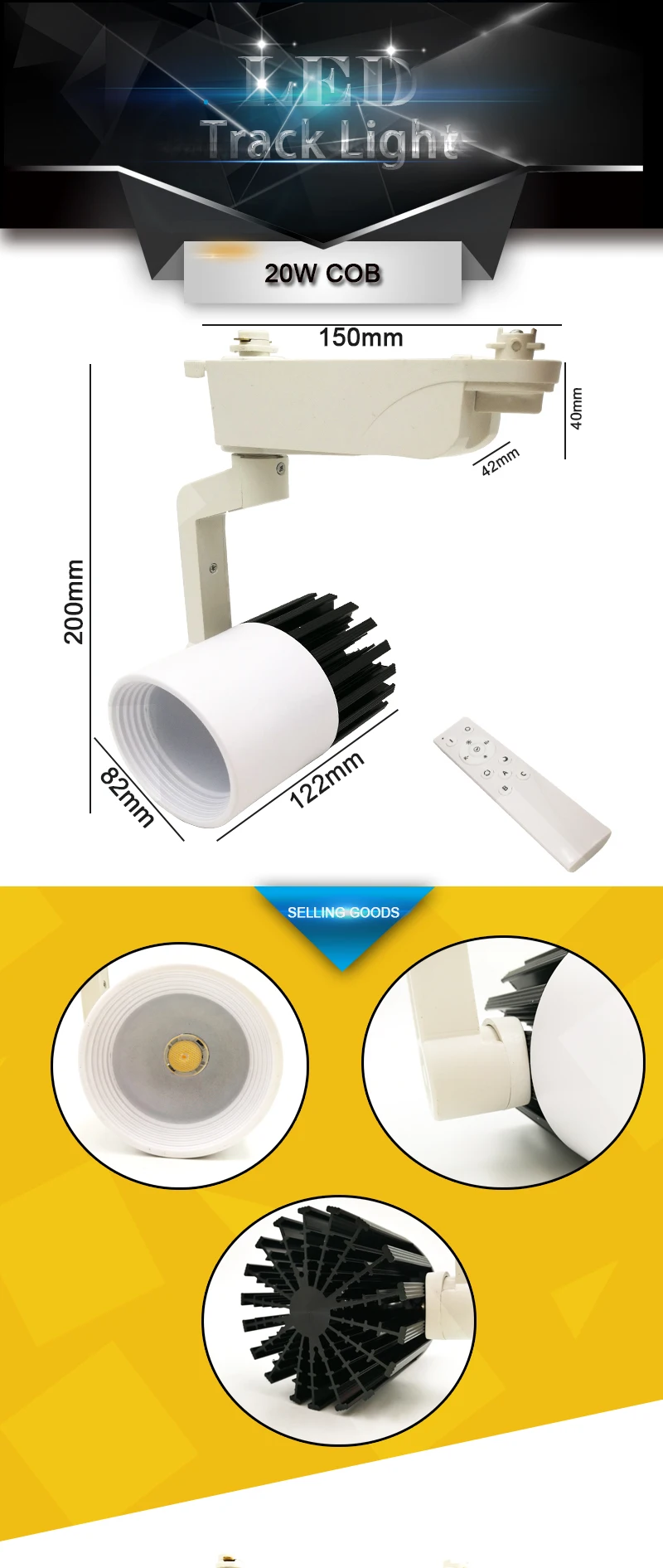 Luzes de Teto Holofotes com Controle Remoto sem Fio Fixo para Lojas de Lojas de Calçados Pista Dimmable 20 w Trilho Led Luz Cob 2 High Quality Luzes e Iluminação