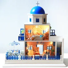 DIY миниатюрный деревянный замок ручной работы игрушка 3D модель Кукольный домик с мебелью деревянные игрушки ручной работы Antorini остров A-026-A