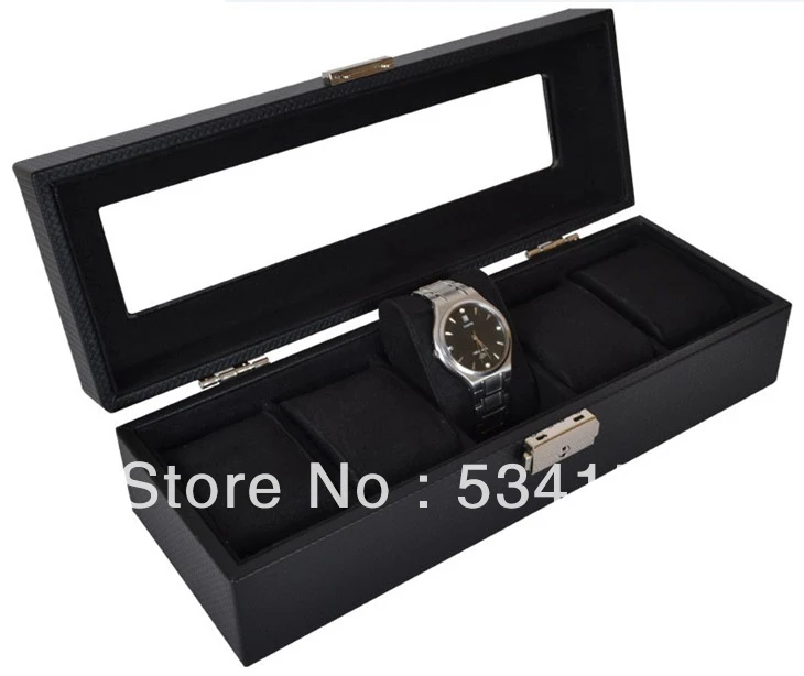 Стеклянные skylight роскошные кожаные украшения коробка для часов Органайзер может поместиться в пять часов черные часы подарочные коробки
