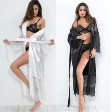 S-3XL, новинка, хит, размера плюс, женское прозрачное черное кружевное кимоно, халат, халат, халаты, сексуальное нижнее белье, эротическое нижнее белье, комплект с бюстгальтером Babydoll
