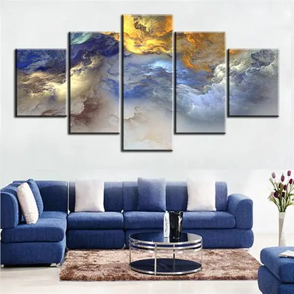 

5 Pc Set Blue Yellow Grey Abstract Cloud No Frame Oil Painting Canvas Prints Wall Art Pictures For Living Room Decorations multi