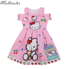 Разноцветное платье для девочек; летняя детская одежда; платье принцессы без рукавов с рисунком «hello kitty»; Одежда для девочек