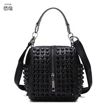 XIYUAN Брендовые женские новые модные винтажные сумки из овчины женские сумки из натуральной кожи с заклепками на плечо черные женские сумки
