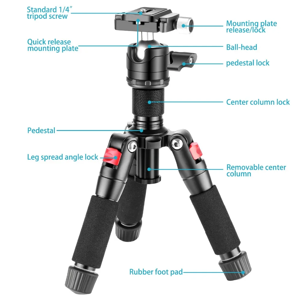 Портативный Настольный мини-штатив Neewer, алюминиевый сплав, 20 дюймов, с шаровой головкой 360 градусов, 1/4 дюймов, пластина для быстрого башмака для DSLR