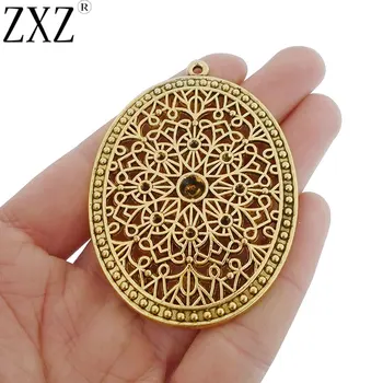 

ZXZ 5pcs Antique Gold Tone Large Oval Charms Pendants Blank Rhinestone Settings for 5mm Stones Jewelry Making Findings