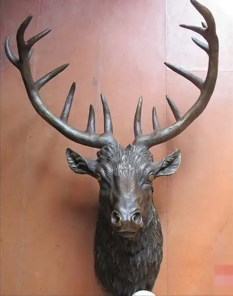 

30" Western Wall hanging ART Pure Bronze Statue DEER Head Sculpture Moose head