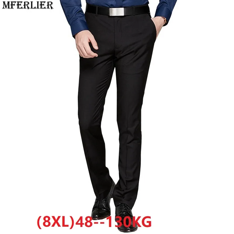 

MFERLIER plus size big Men suit pants 7XL 8XL Large summer casual Business pants work formal navy blue Straight trousers 46 48